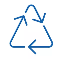 Recycling triangle icon. Guestroom waste is recycled and daily sheet changes are optional