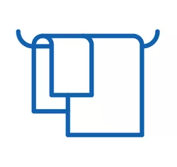 An icon of a towel bar holding a bath and hand towel. Optional linen service for guests